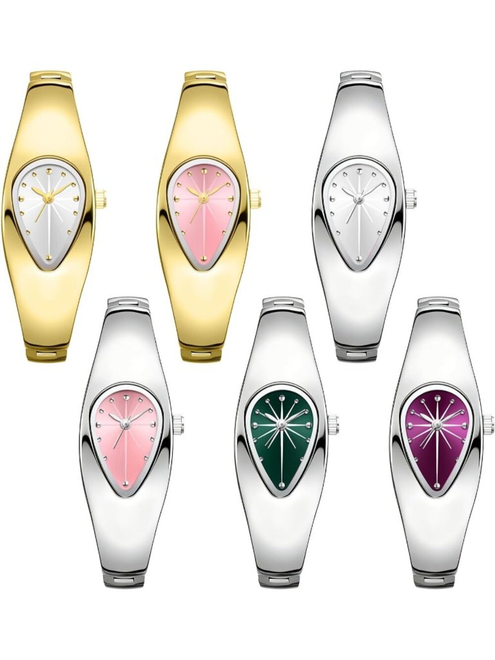 Women's Gold White Stainless Steel Strap Teardrop Shape Dial Quartz Wrist Watch - Picture 7 of 7